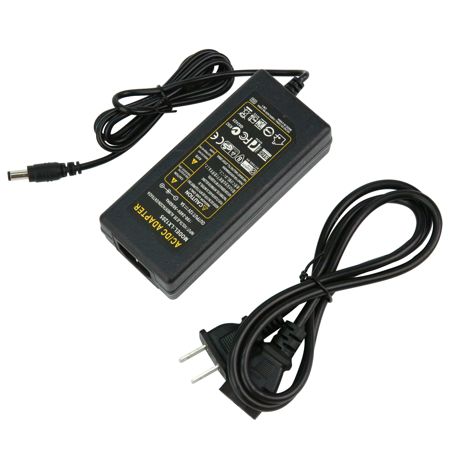 Адаптер питания для светодиодной ленты 12В 5А с 2-контактным кабелем длиной 1.2М под американскую розетку